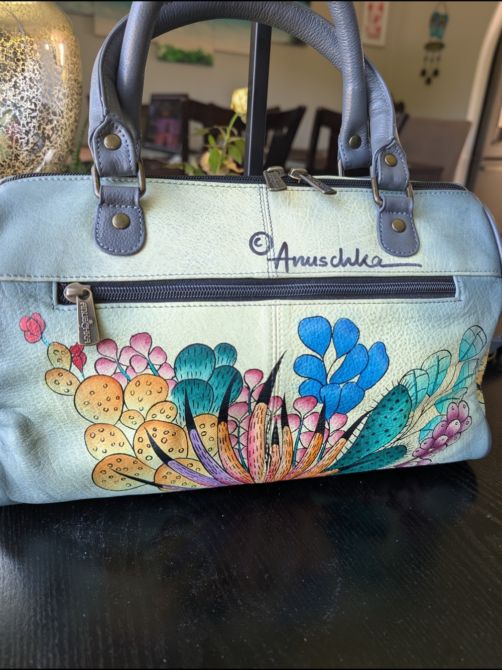 Anuschka Painted Leather Floral Satchel - Light Blue